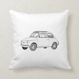 Coussin Dessin de crayon noir et blanc de la Fiat 500 Topo