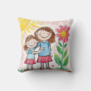 Coussin Dessin de Crayon Sisterly Love