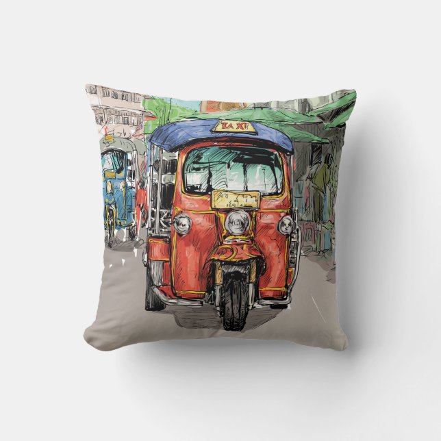 Coussin Dessin de croquis de taxi de ville très cool (Recto)