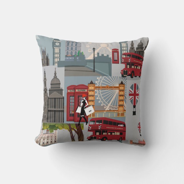 Coussin Dessin de dessin de dessin de Londres mignon et co (Recto)