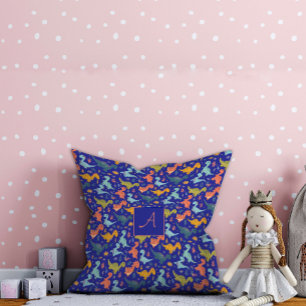 Coussin Dessin de dinosaure coloré mignon nom bleu motif