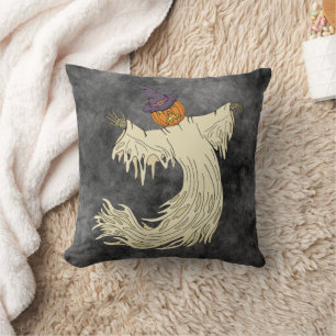 Coussin Dessin de fantôme à tête de citrouille pour Hallow
