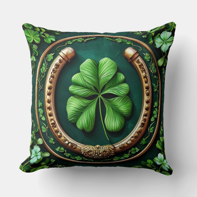 Coussin Dessin de fer à cheval et trèfle chanceux (Recto)