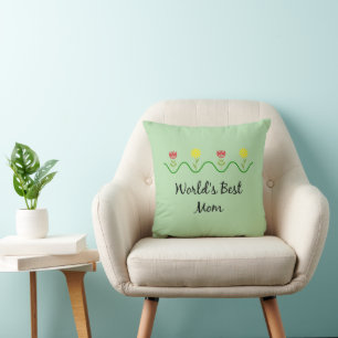 Coussin dessin de fleurs graphiques "Meilleure Maman du Mo