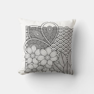 Coussin Dessin de fleurs monochromes