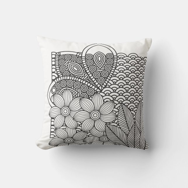 Coussin Dessin de fleurs monochromes (Recto)