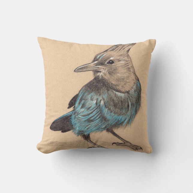Coussin Dessin de geai de Stellars sur le papier modifié (Recto)