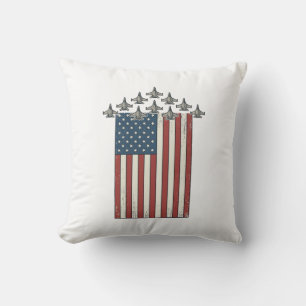 Coussin Dessin de gravure vintage de drapeau d'avion de co