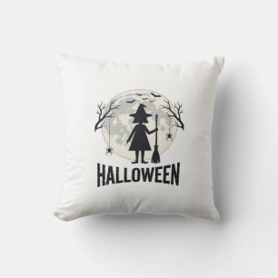 Coussin Dessin de gravure vintage de sorcière de Halloween