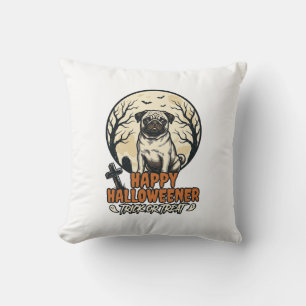 Coussin Dessin de gravure vintage pour Halloween avec un P