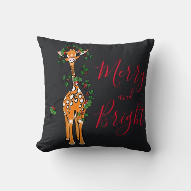 Coussin Dessin de la mignonne Giraffe, guirlande rouge-ver (Recto)