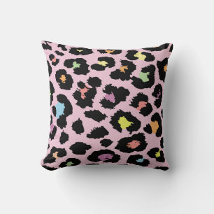 Coussin dessin de léopard sauvage coloré exotique dessiné