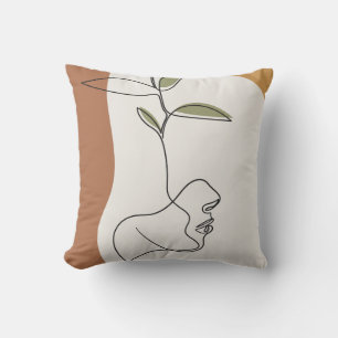 Coussin Dessin de ligne de fleurs, mode de visage créatif