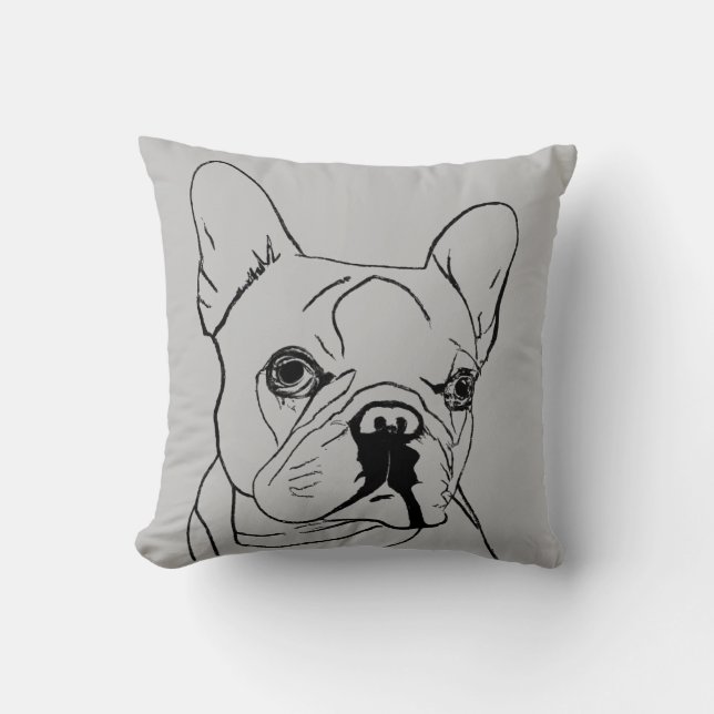 Coussin Dessin de ligne gris Bulldog tendance française (Recto)