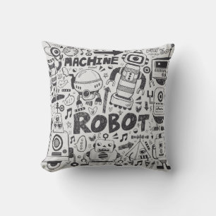 Coussin Dessin de l'illustrateur de robots à doodles