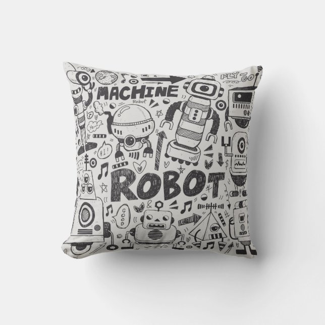 Coussin Dessin de l'illustrateur de robots à doodles (Recto)