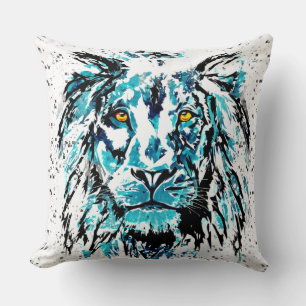 Coussin Dessin de lion - Lion Abstrait bleu