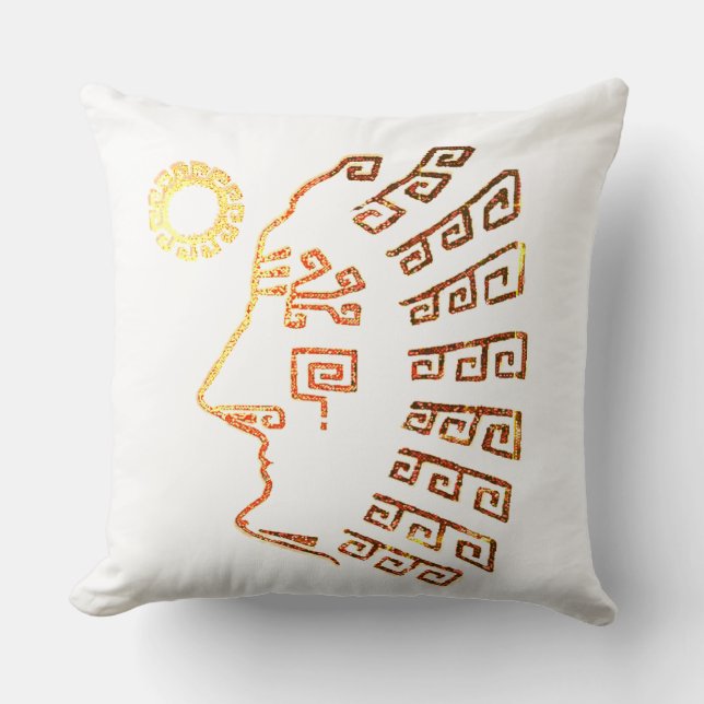 Coussin Dessin de Machu Picchu élégant moderne sur fond bl (Recto)