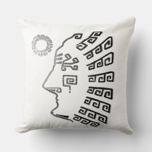 Coussin Dessin de Machu Picchu Gris Argent sur Fond Blanc