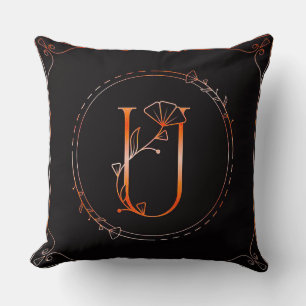 Coussin Dessin de monogramme initial U floral élégant