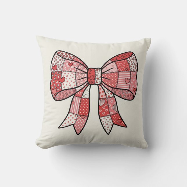 Coussin Dessin de nœud en ruban patchwork rose rouge roman (Recto)