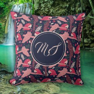 Coussin Dessin de perroquets d'ara Monogramme Motif tropic