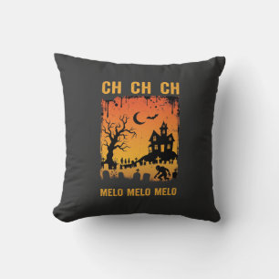 Coussin Dessin de silhouette de maison hantée de sorcière