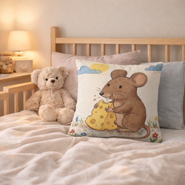 Coussin Dessin de souris adorable mangeant du fromage pour (Créateur téléchargé)