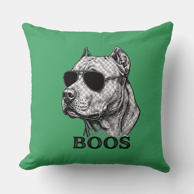 Coussin Dessin de tatouage à l'encre de Pitbull BOOS avec  (Recto)