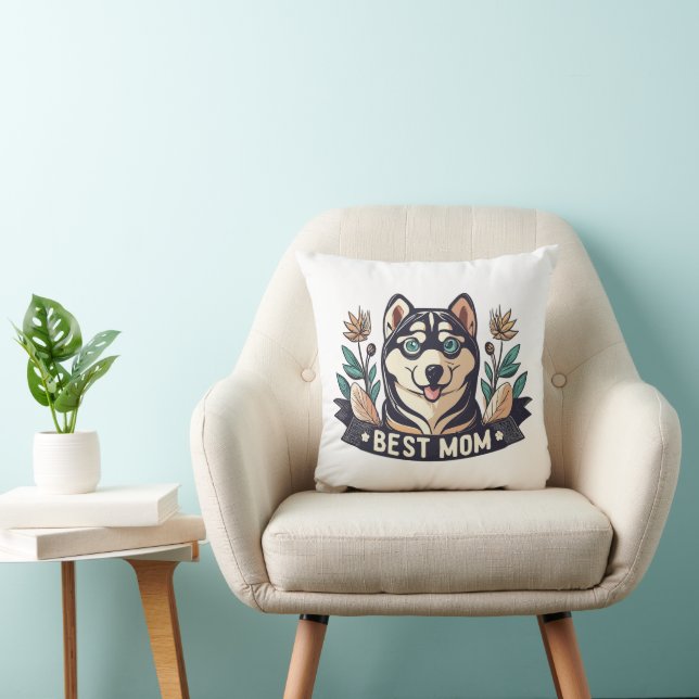 Coussin Dessin de Whimson Siberian Husky Chig Maman (Chaise)