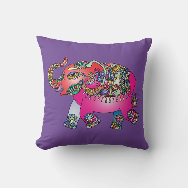 Coussin Dessin d'éléphant paisley coloré (Recto)