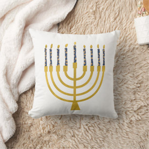 Coussin Dessin des bougies bleues de Menorah Hanoukka