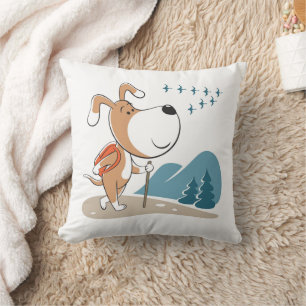 Coussin Dessin drôle mignon chien chiot Randonnée bois