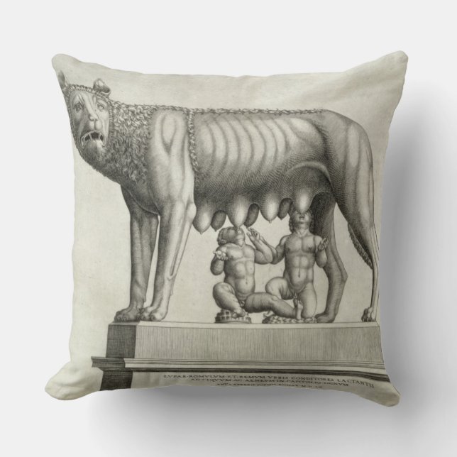 Coussin Dessin du bronze d'Etruscan du suc de -loup (Recto)