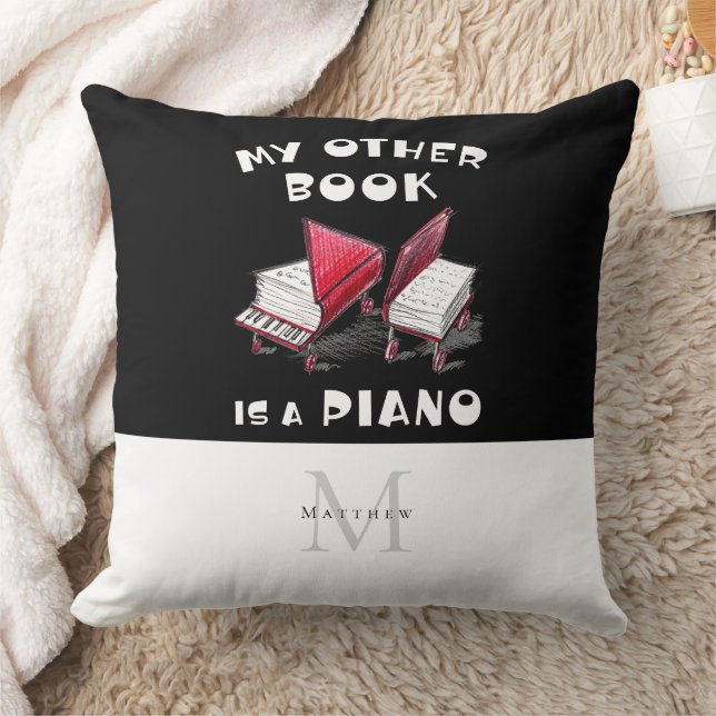 Coussin Dessin du livre de musique de piano 🎶 Monogramme  (Couverture)