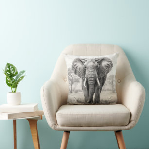Coussin Dessin d'un crayon d'éléphant africain