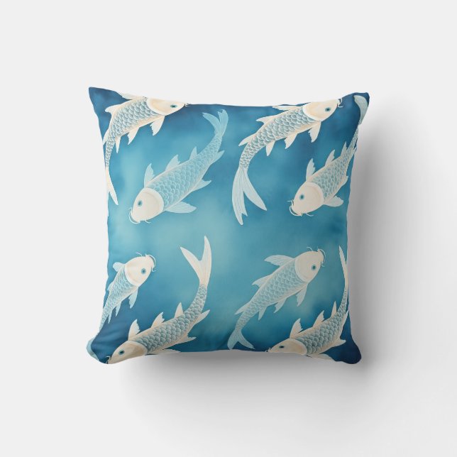 Coussin Dessin élégant de carpes koï indigo tranquille Art (Recto)