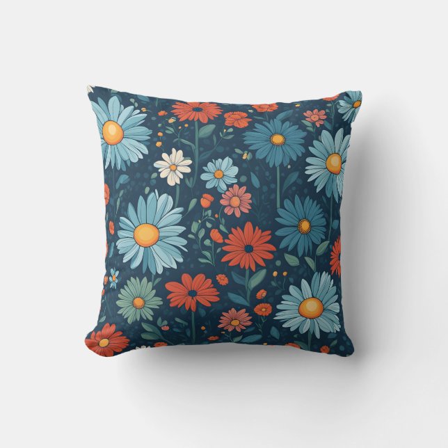 Coussin Dessin Floral de Bande Dessinée Bleue (Recto)
