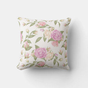 Coussin Dessin floral rose mou