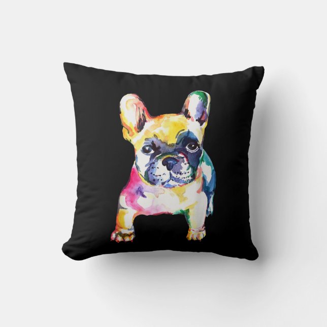 Coussin Dessin Français Bulldog original aquarelle (Recto)