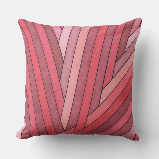 Coussin Dessin géométrique à rayures rouges peintes à la m (Recto)