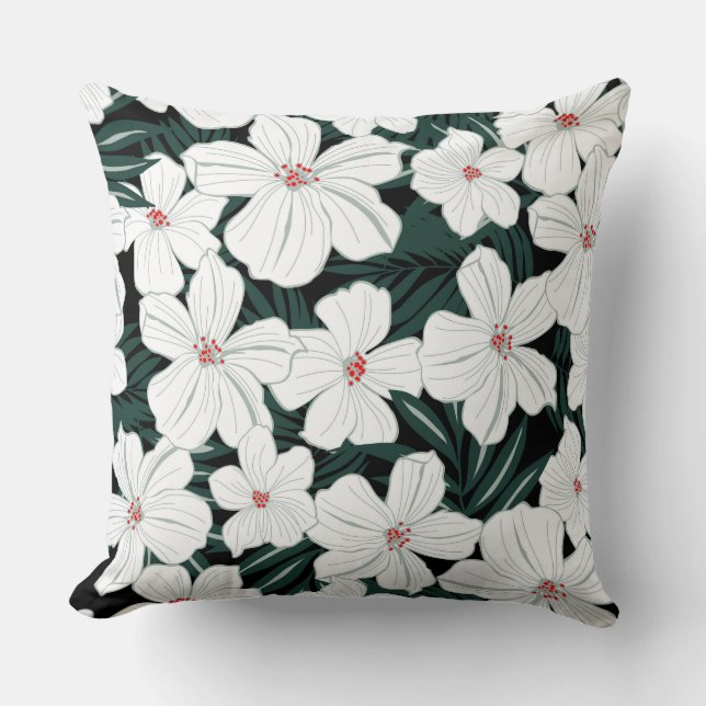 Coussin Dessin graphique simple ressort fleurs blanches ja (Recto)