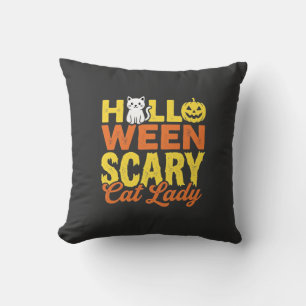 Coussin Dessin Halloween Dame Chat Effrayante_1