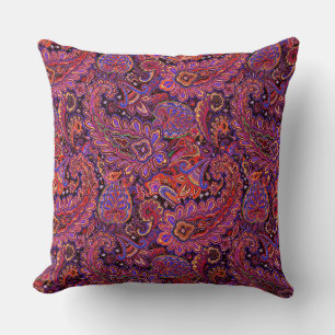 Coussin Dessin intricité de Paisley en rouge riche et viol