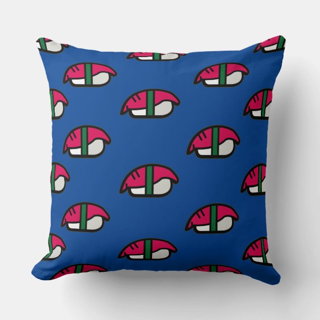 Coussin Dessin Kawaii Sushi, Riz de Poisson et Algues (Recto)