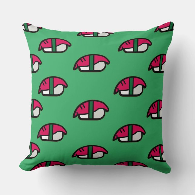 Coussin Dessin Kawaii Sushi, Riz de Poisson et Algues (Recto)