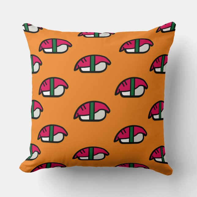 Coussin Dessin Kawaii Sushi, Riz de Poisson et Algues (Recto)