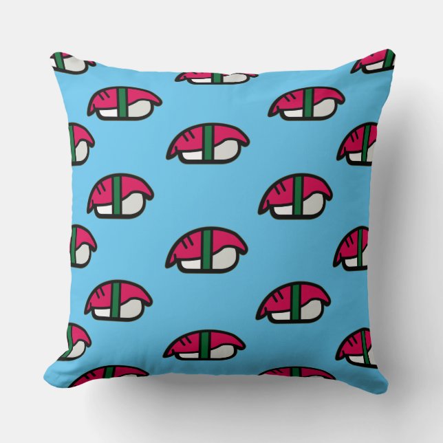 Coussin Dessin Kawaii Sushi, Riz de Poisson et Algues (Recto)