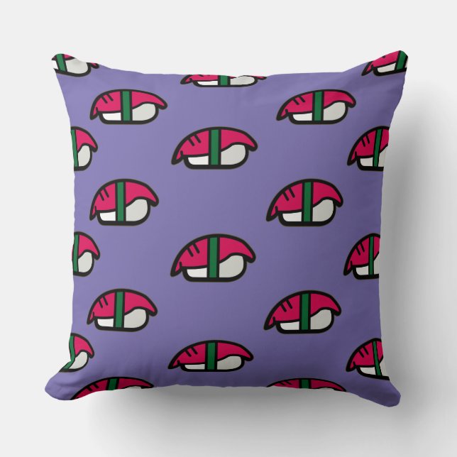 Coussin Dessin Kawaii Sushi, Riz de Poisson et Algues (Recto)