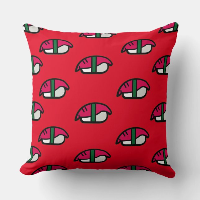 Coussin Dessin Kawaii Sushi, Riz de Poisson et Algues (Recto)